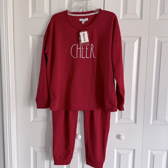 Rae Dunn Tops - NWT Rae Dunn Women's CHEER Red Sweatshirt- Preowned Rae Dunn Red Joggers Set- L